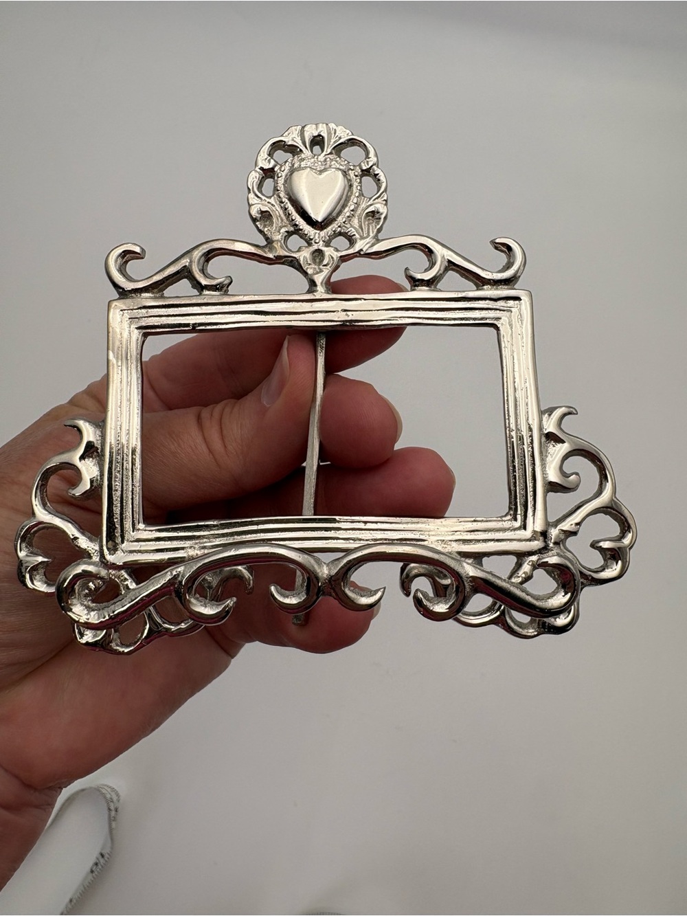 Ornate Heart Frame Place Card or Business Card Holder - Silver Tone